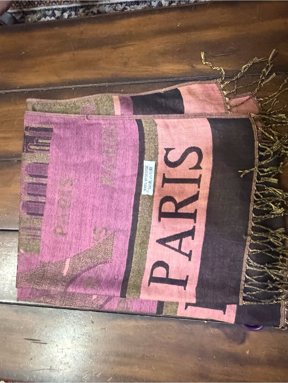 Paris Graphic Fringe Scarf in Pink and Brown